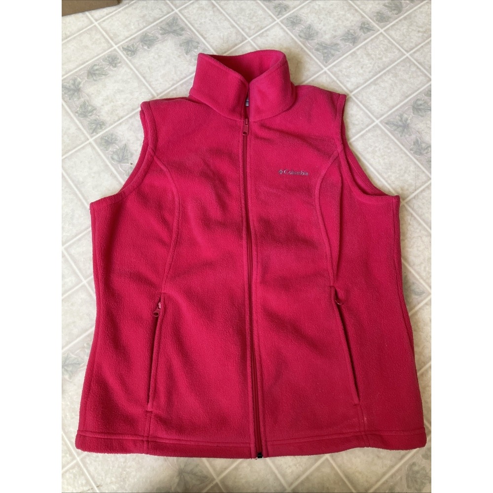 Columbia Womens Large Pink Fleece Vest Full Front Zip Stand-up Collar Cozycore